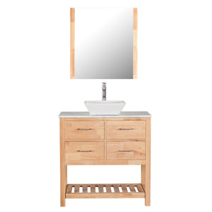 Santa Monica 36 in. W x 18 in. D x 41 in. H Bath Vanity in Natural Wood with Marble Vanity Top with White Basin and Mirror