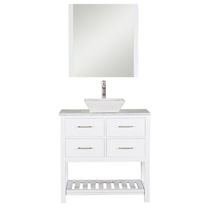 Santa Monica 36 in. W x 18 in. D x 41 in. H Bath Vanity in White with Marble Vanity Top with White Basin and Mirror