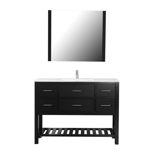 Santa Monica 48 in. W x 18 in. D x 36 in. H Bath Vanity in Black with Integrated Ceramic Top in White and Mirror