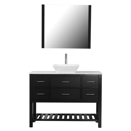 Santa Monica 48 in. W x 18 in. D x 41 in. H Bath Vanity in Black with Marble Vanity Top with White Basin and Mirror