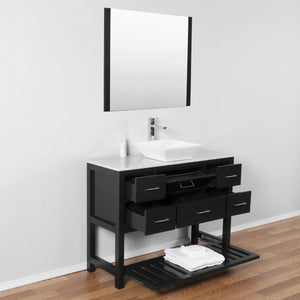 Santa Monica 48 in. W x 18 in. D x 41 in. H Bath Vanity in Black with Marble Vanity Top with White Basin and Mirror