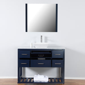 Santa Monica 48 in. W x 18 in. D x 41 in. H Bath Vanity in Dark Blue with Marble Vanity Top with White Basin and Mirror