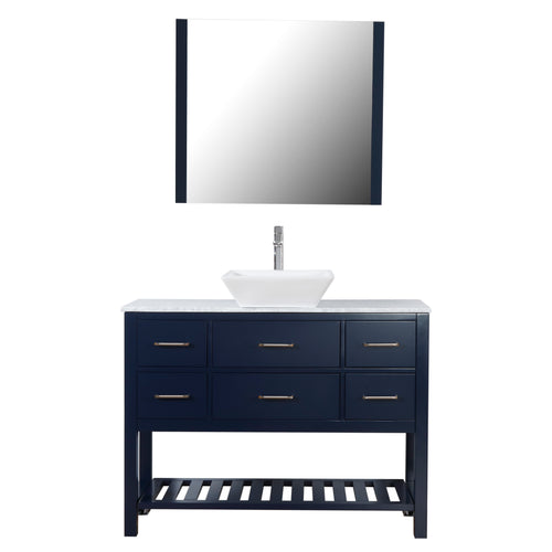 Santa Monica 48 in. W x 18 in. D x 41 in. H Bath Vanity in Dark Blue with Marble Vanity Top with White Basin and Mirror