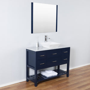 Santa Monica 48 in. W x 18 in. D x 41 in. H Bath Vanity in Dark Blue with Marble Vanity Top with White Basin and Mirror