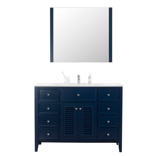 Venice 48 in. W x 18 in. D x 36 in. H Bath Vanity in Dark Blue with Integrated Ceramic Top in White and Mirror