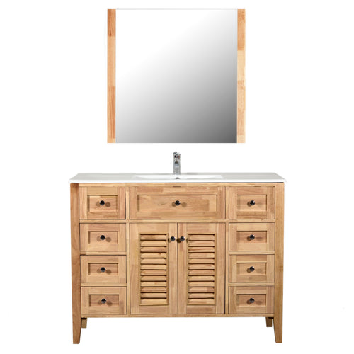 Venice 48 in. W x 18 in. D x 36 in. H Bath Vanity in Natural Wood with Integrated Ceramic Top in White and Mirror