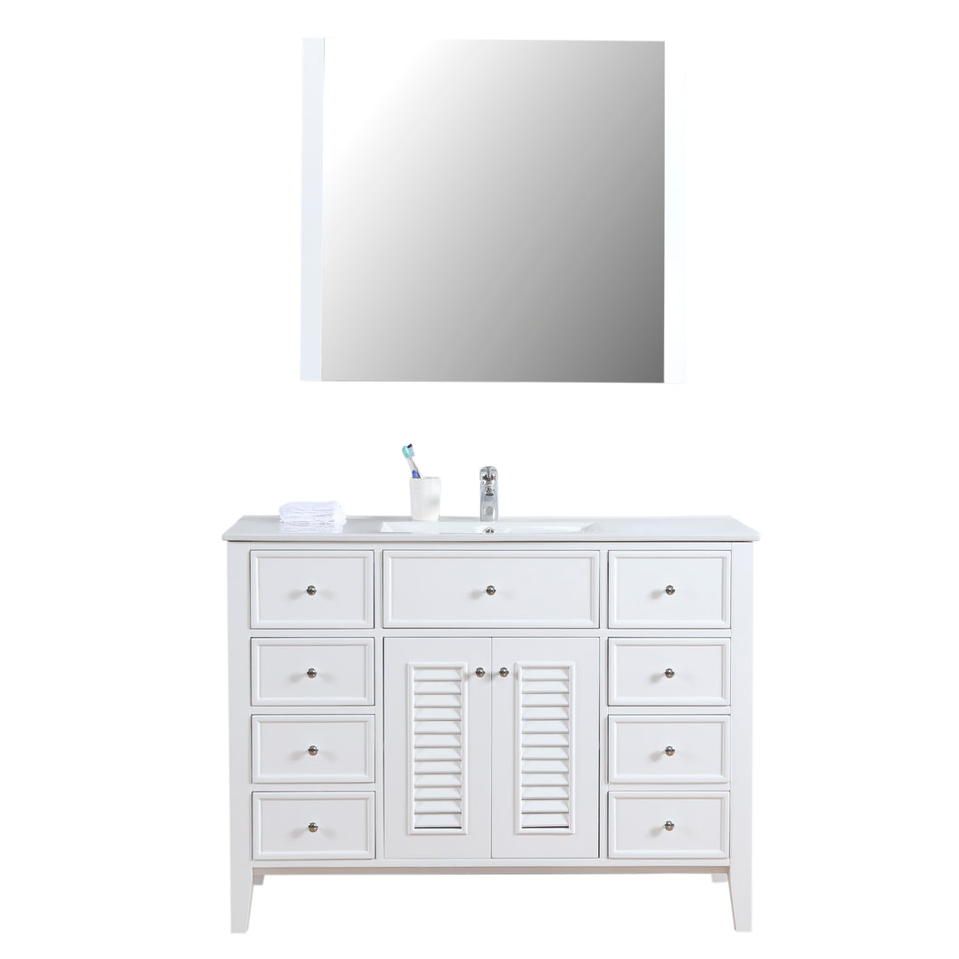 Venice 48 in. W x 18 in. D x 36 in. H Bath Vanity in White with Integrated Ceramic Top in White and Mirror