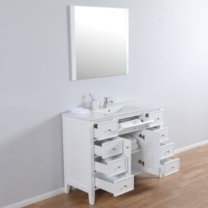 Venice 48 in. W x 18 in. D x 36 in. H Bath Vanity in White with Integrated Ceramic Top in White and Mirror