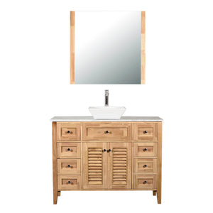 Venice 48 in. W x 18 in. D x 41 in. H Bath Vanity in Natural Wood with Marble Vanity Top with White Basin and Mirror